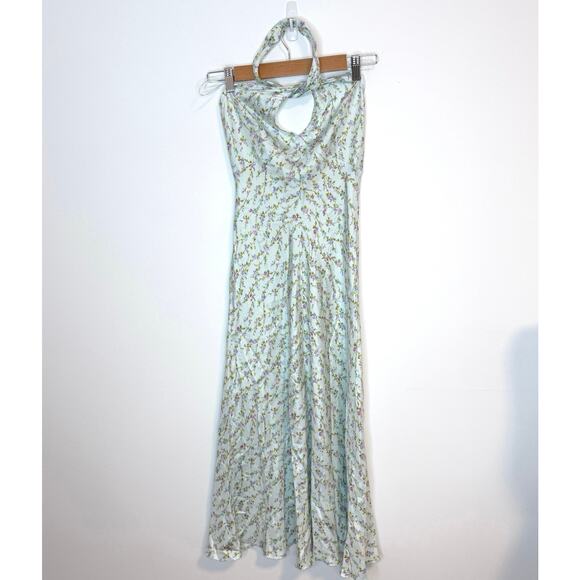 Rebecca Taylor Floral Silk Halter Midi Dress In Light Blue Size 8 - Picture 2 of 14